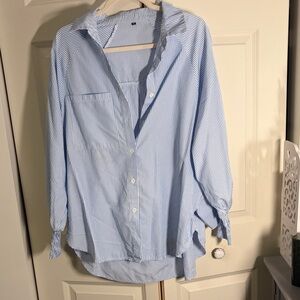 Source Unknown Light Blue and White Striped Button-Up Blouse